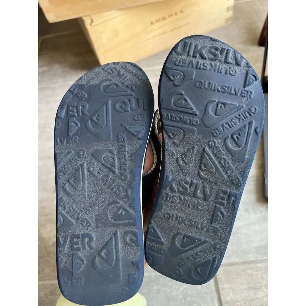 Quiksilver Flip Flops Black Navy Little Kids Boys Youth Sandals Beach Canvas 12